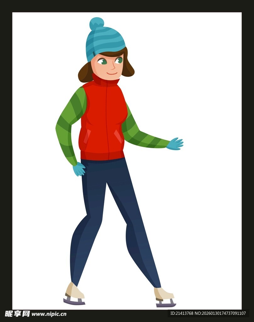 女孩冬日滑冰装扮形象