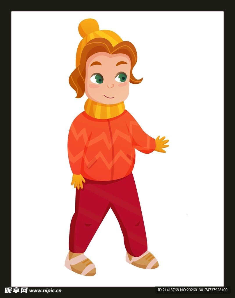 冬日可爱装扮的卡通小孩