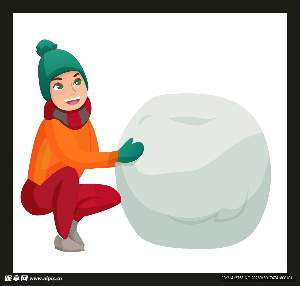 女孩专注堆雪人