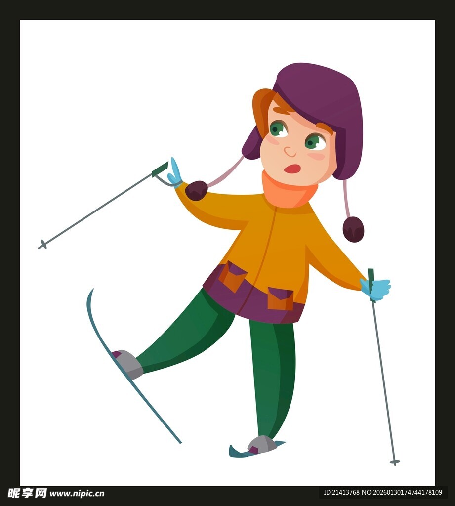 小女孩快乐滑雪瞬间