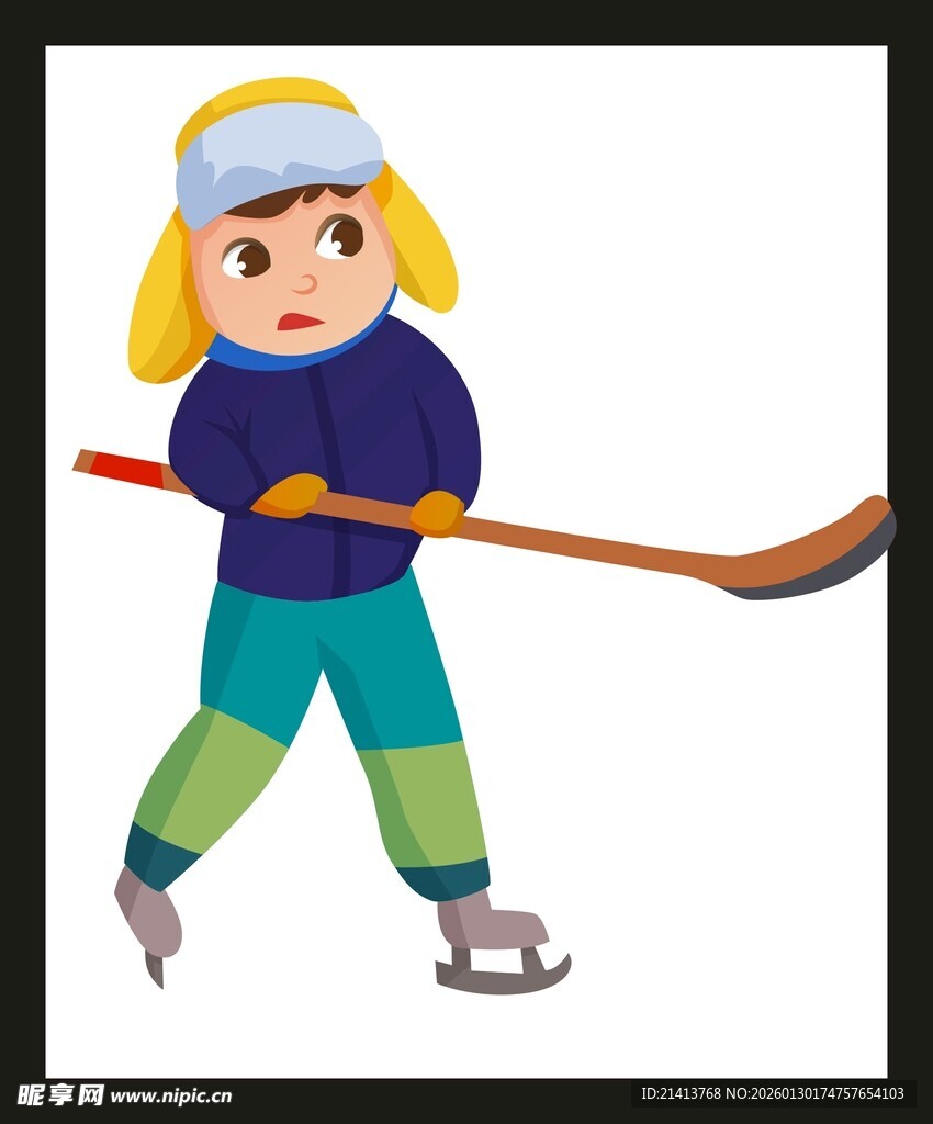 女孩冰上持杆专注滑冰