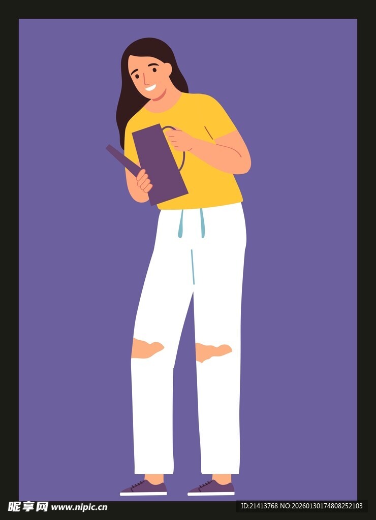 手持书本的时尚休闲女孩