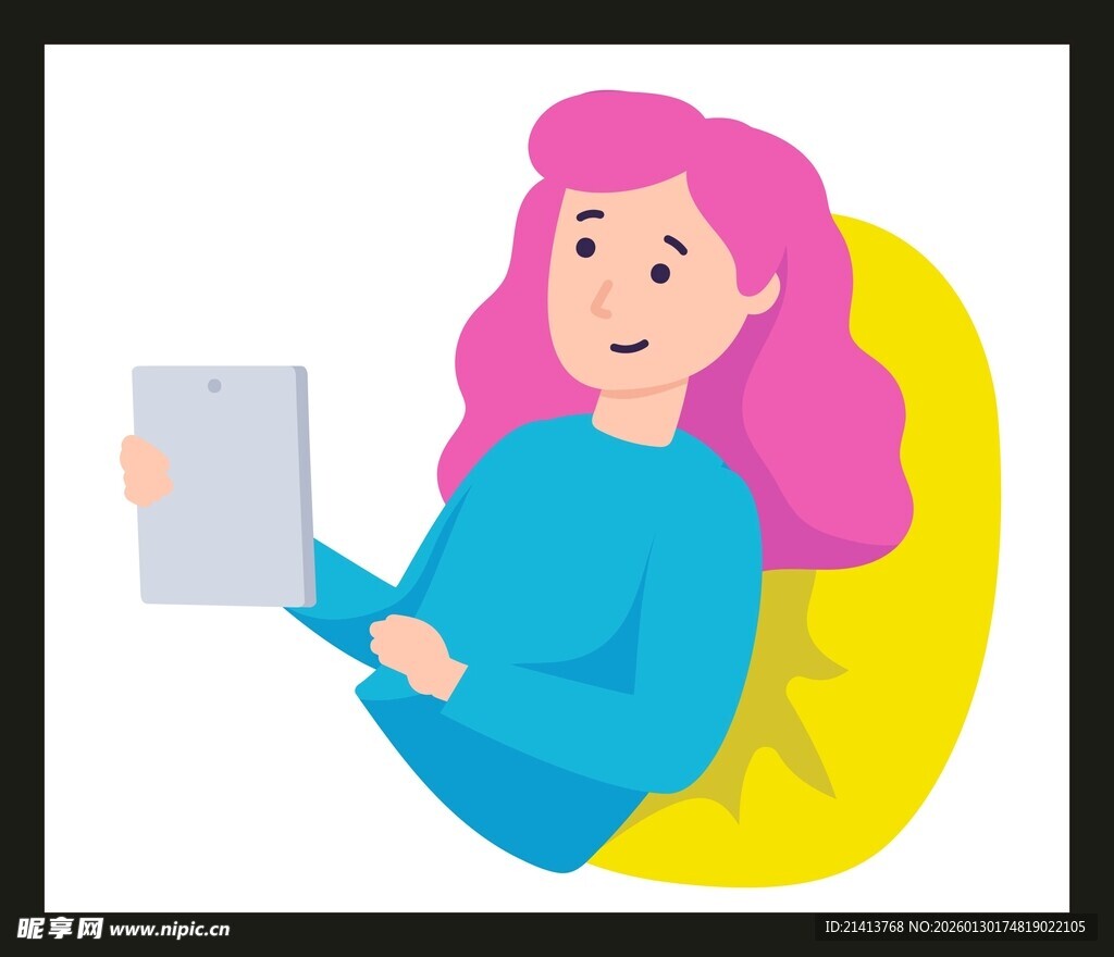 女孩惬意使用平板电脑