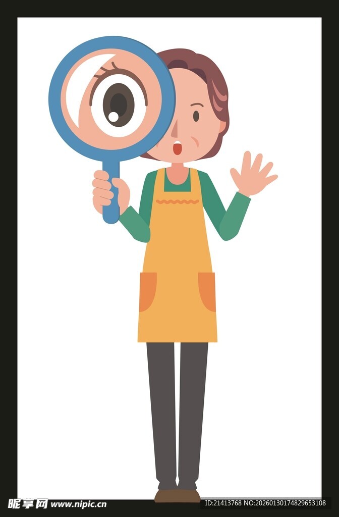 女士手持眼球放大镜展示