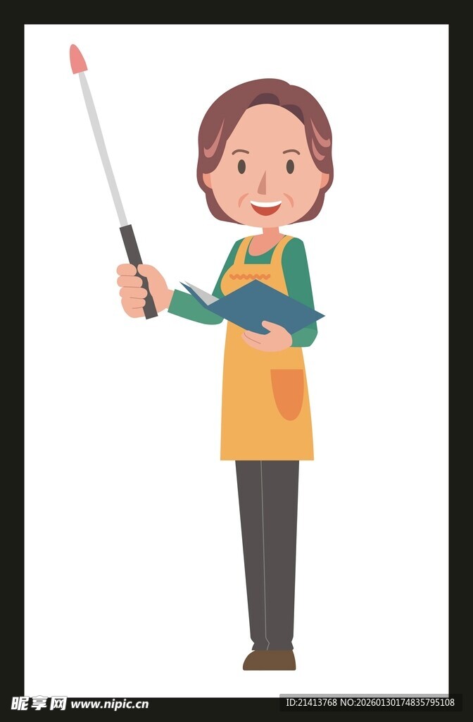 女教师持教鞭授课