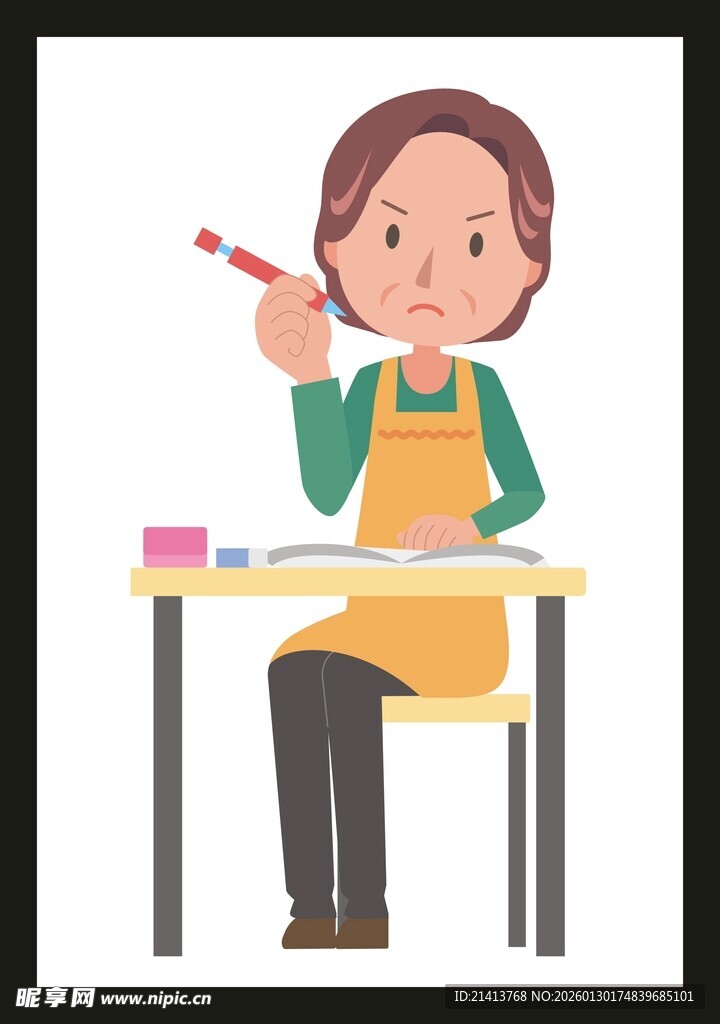 女孩桌边手持画笔作画