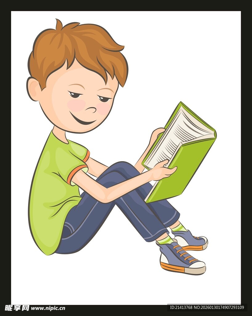 小男孩专注阅读书籍