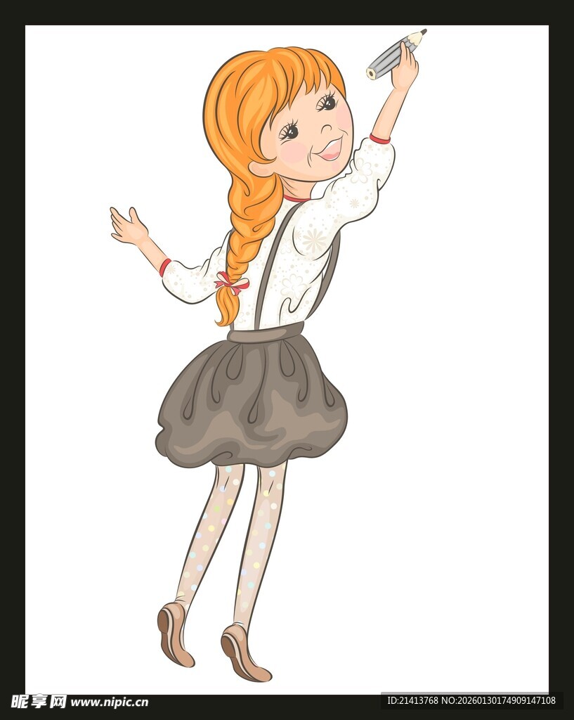 扎辫女孩欢快起舞