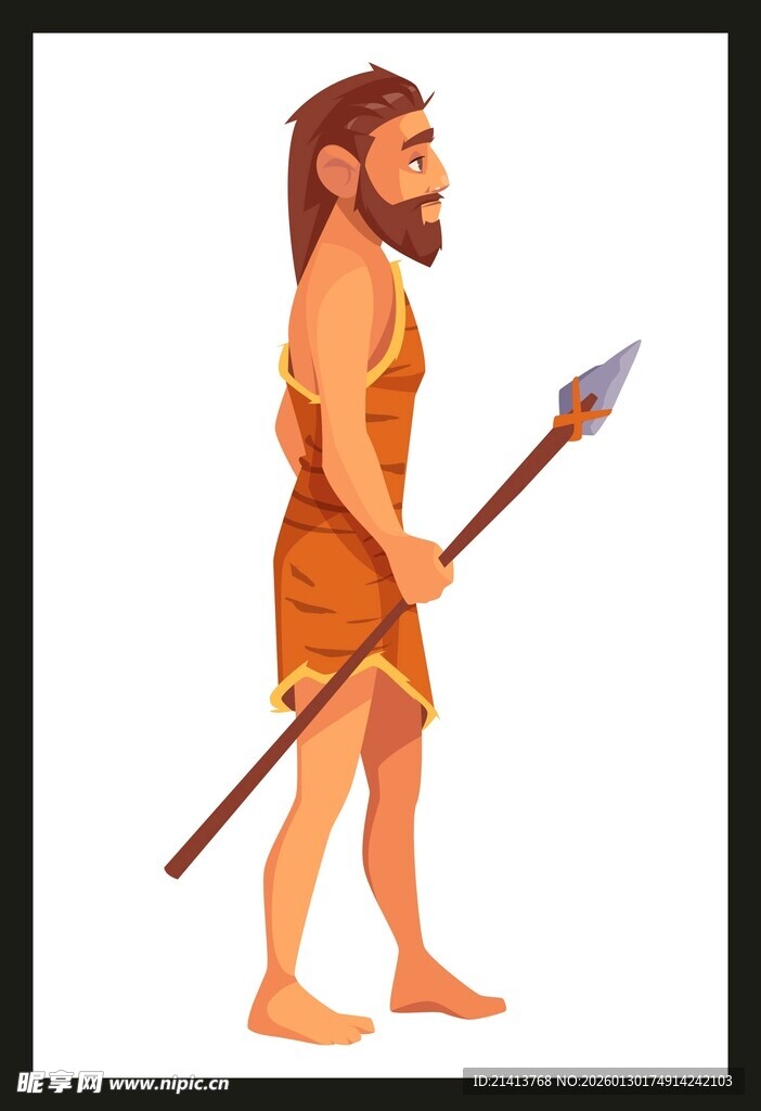 手持长矛的原始男性形象