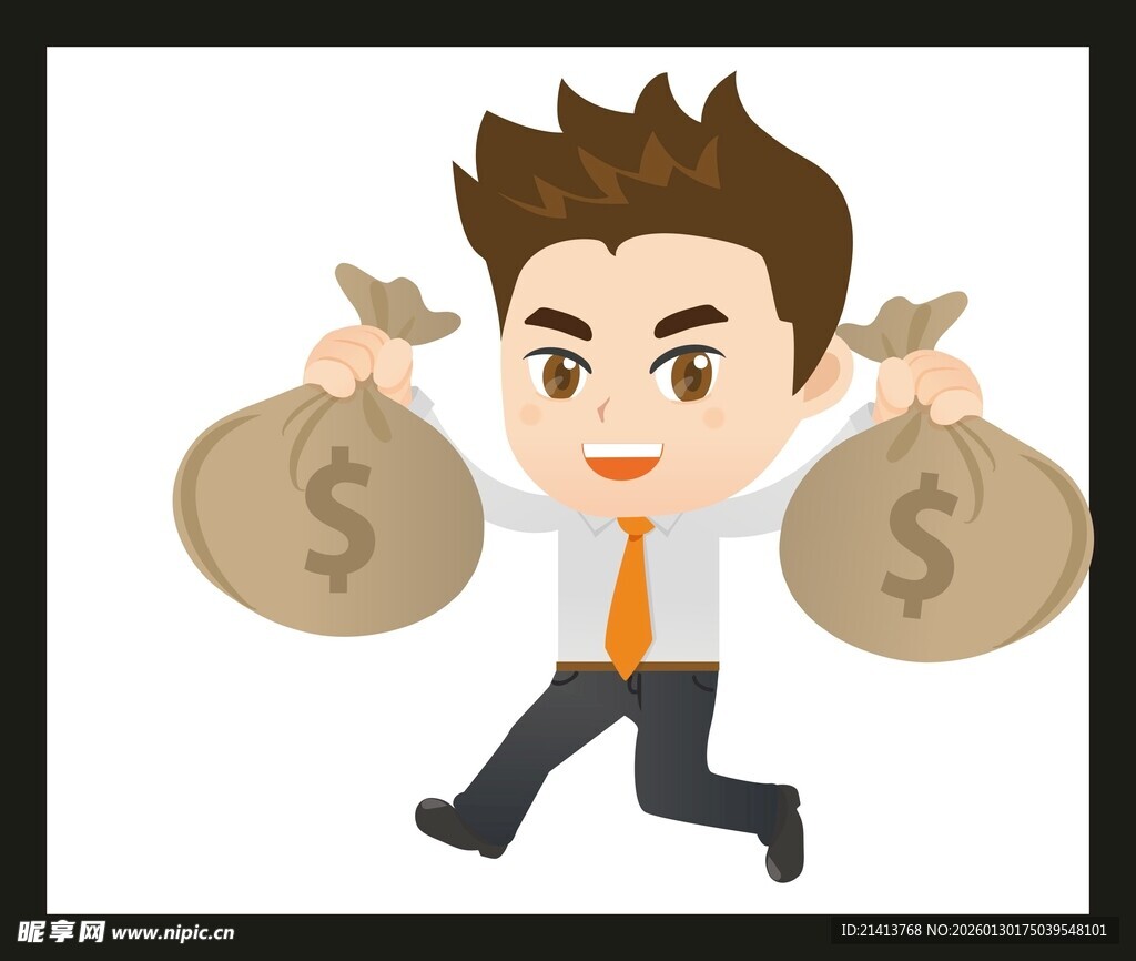 男子扛钱袋奔跑