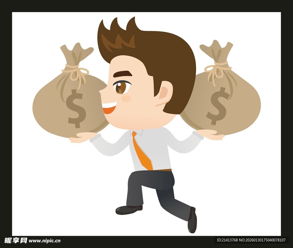 扛钱袋奔跑的商务男子