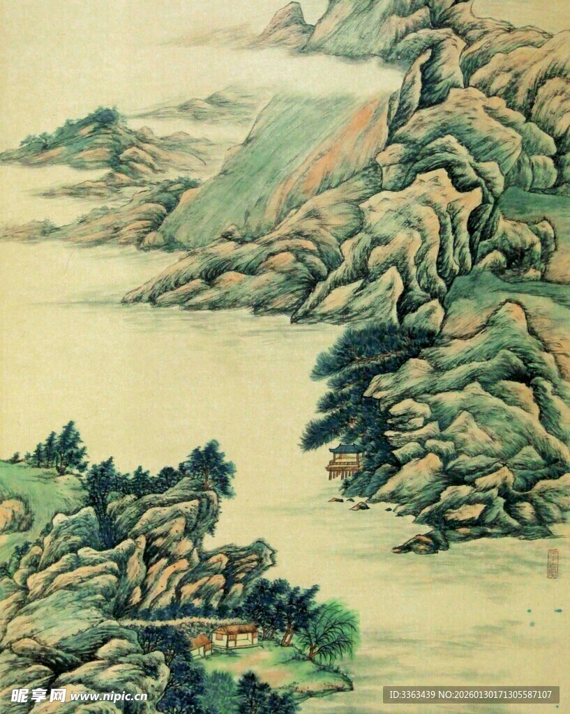 仿古水墨山水国画