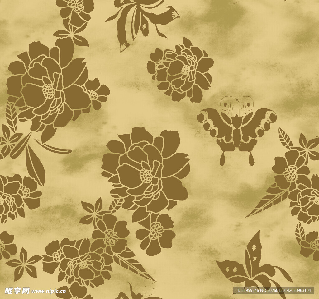 复古花卉蝴蝶图案纹理