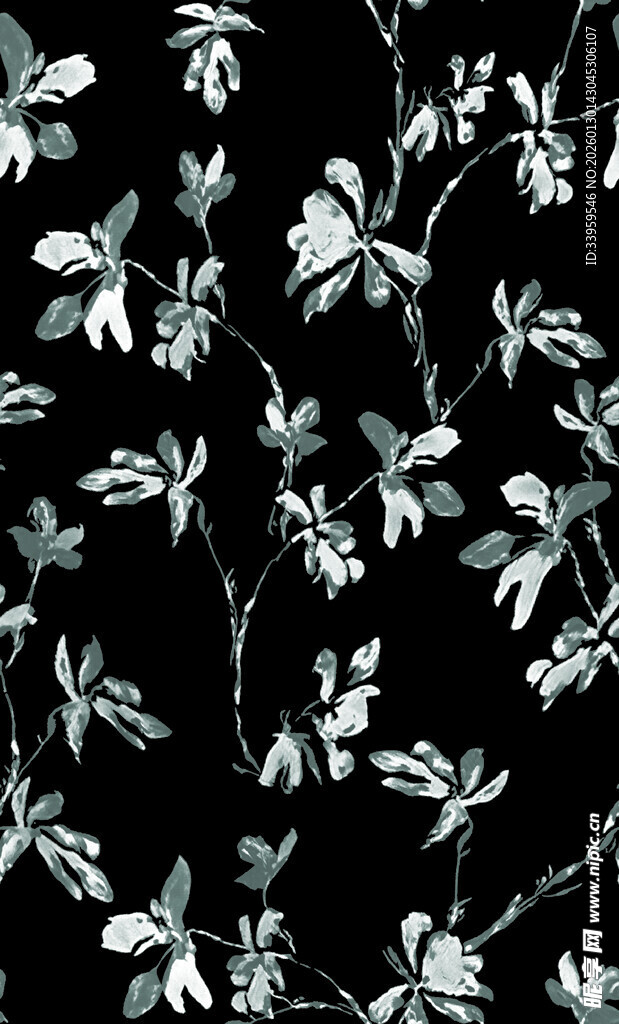 黑白花卉图案纹理背景