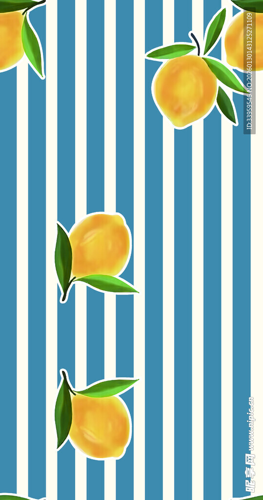 蓝白条纹上的柠檬图案
