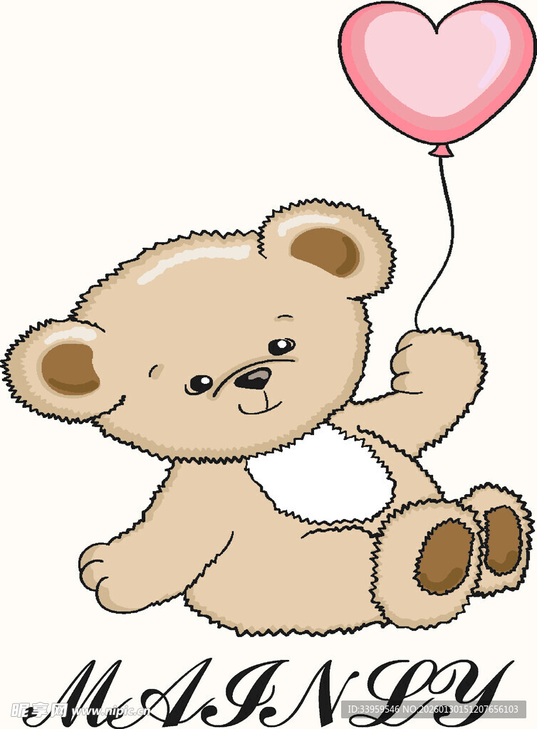 小熊持爱心气球
