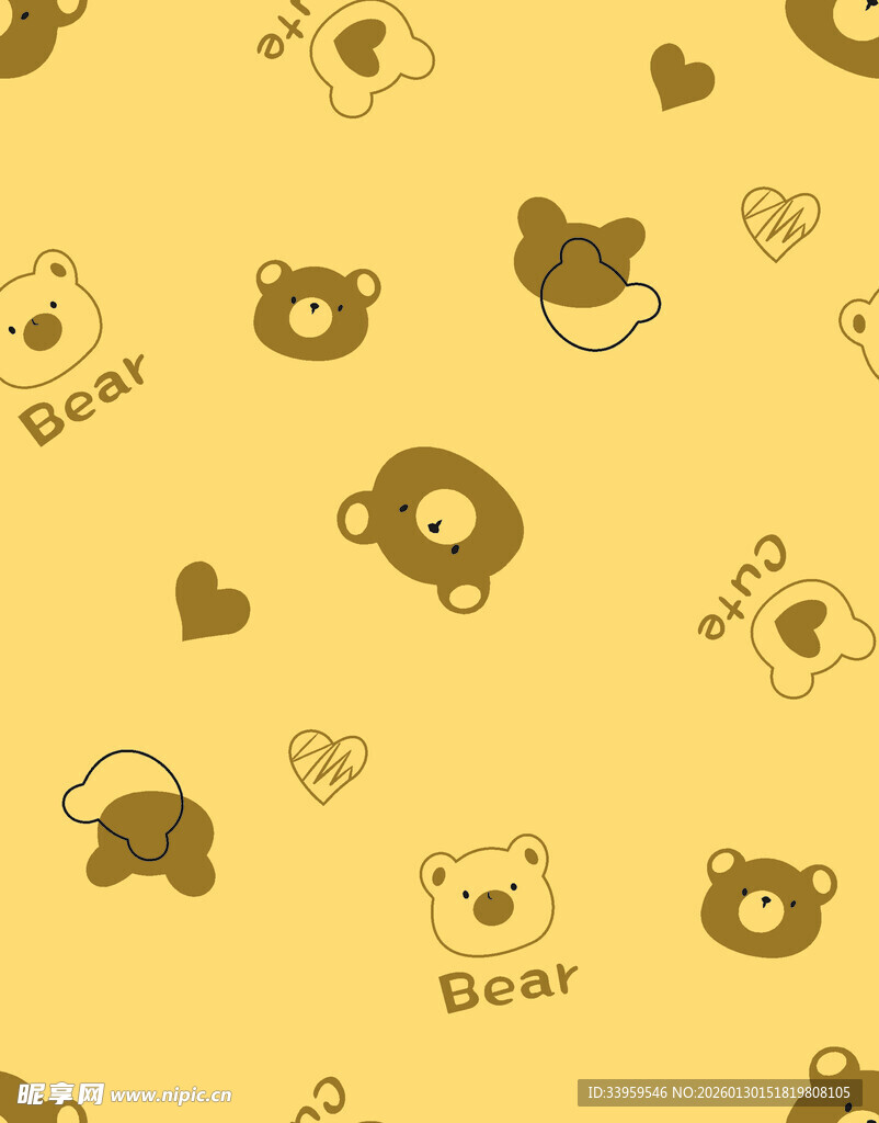 小熊爱心图案黄色背景图