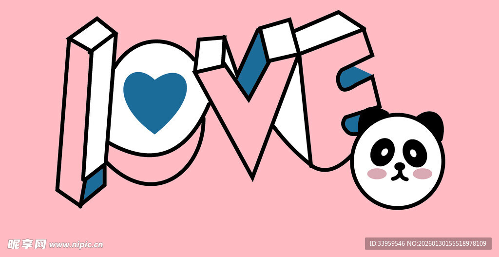 爱心熊猫主题可爱图案