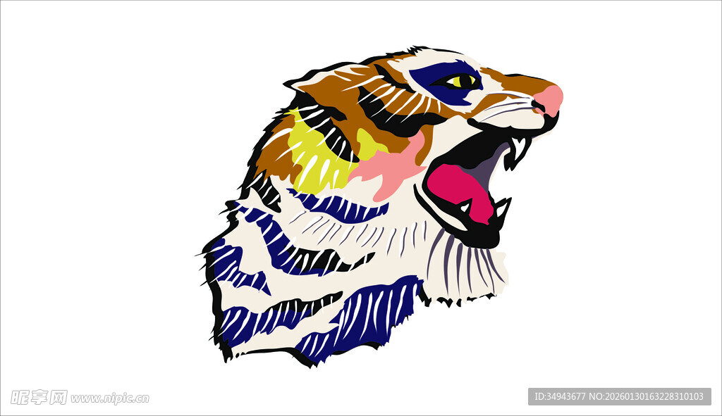 彩色老虎刺绣图案