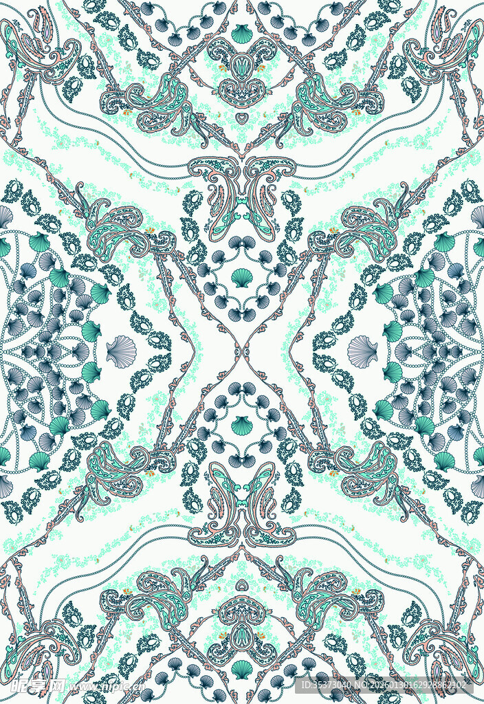 蓝绿几何花纹图案