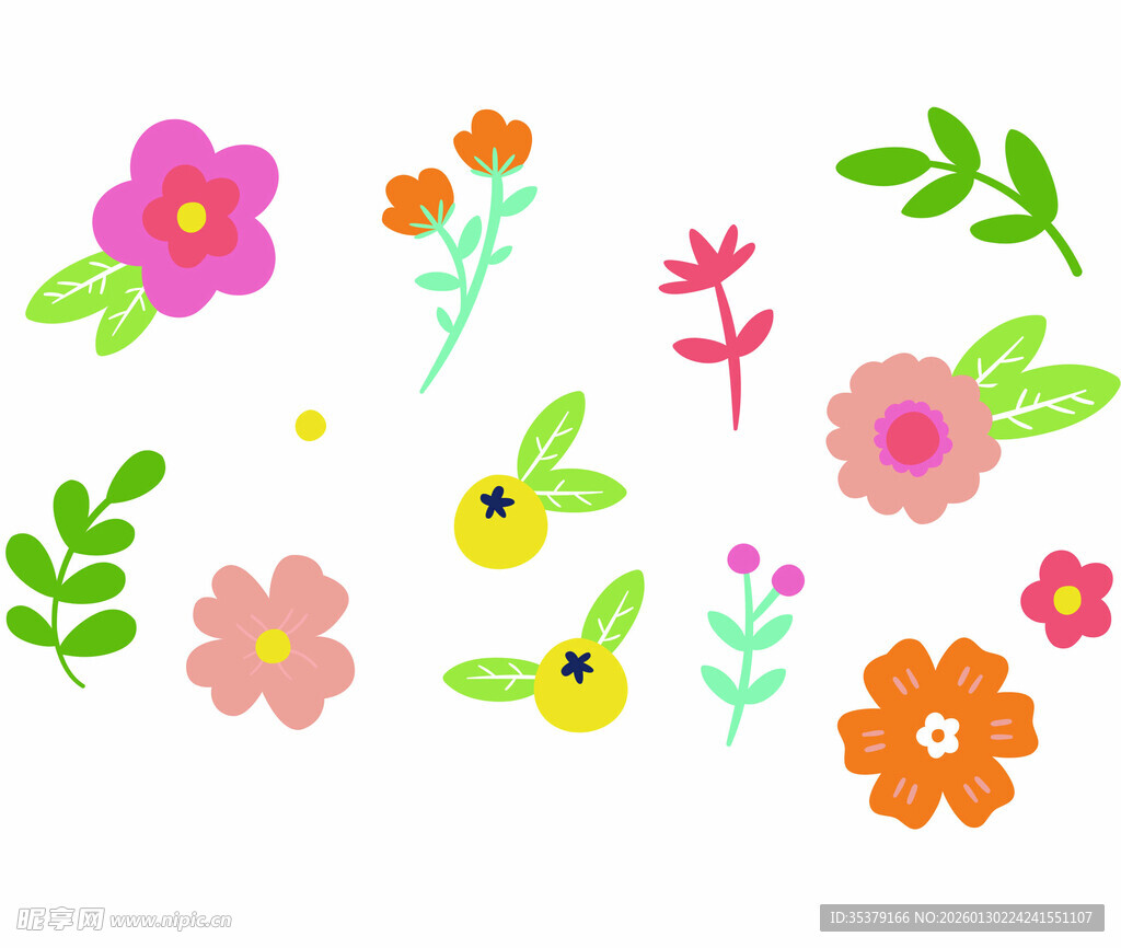手绘多彩花卉植物元素