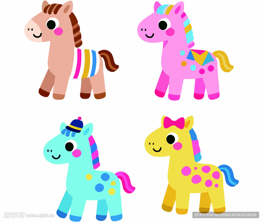 可爱多彩小马卡通形象