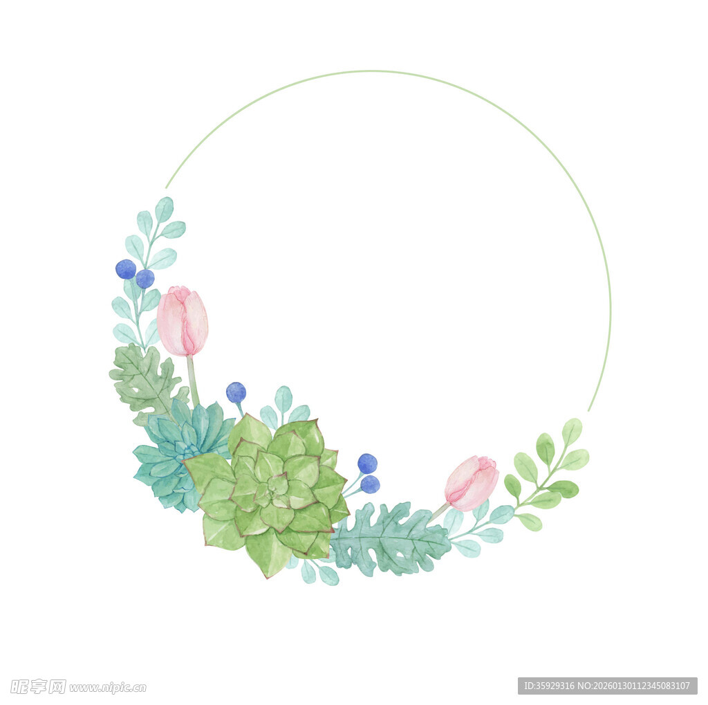 手绘多肉花环装饰图案