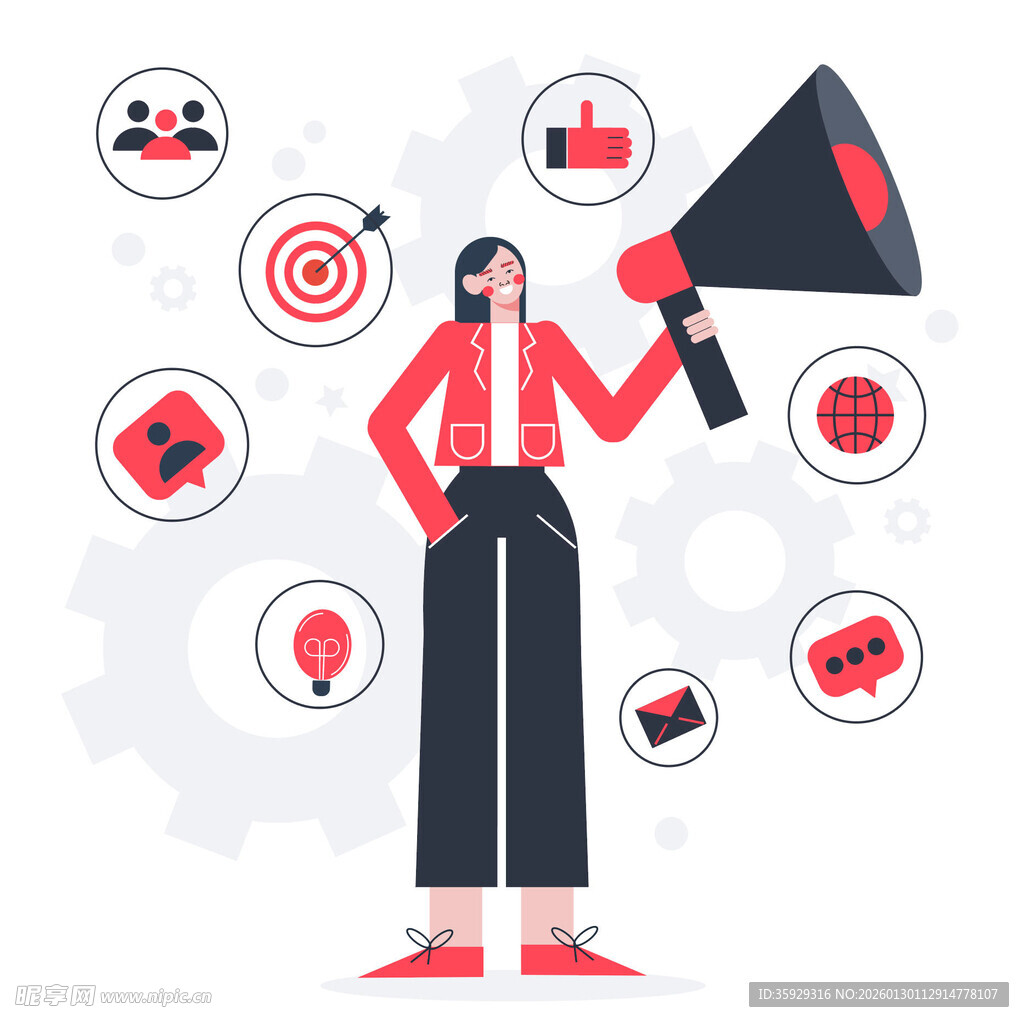 女性宣传者与多样营销元素