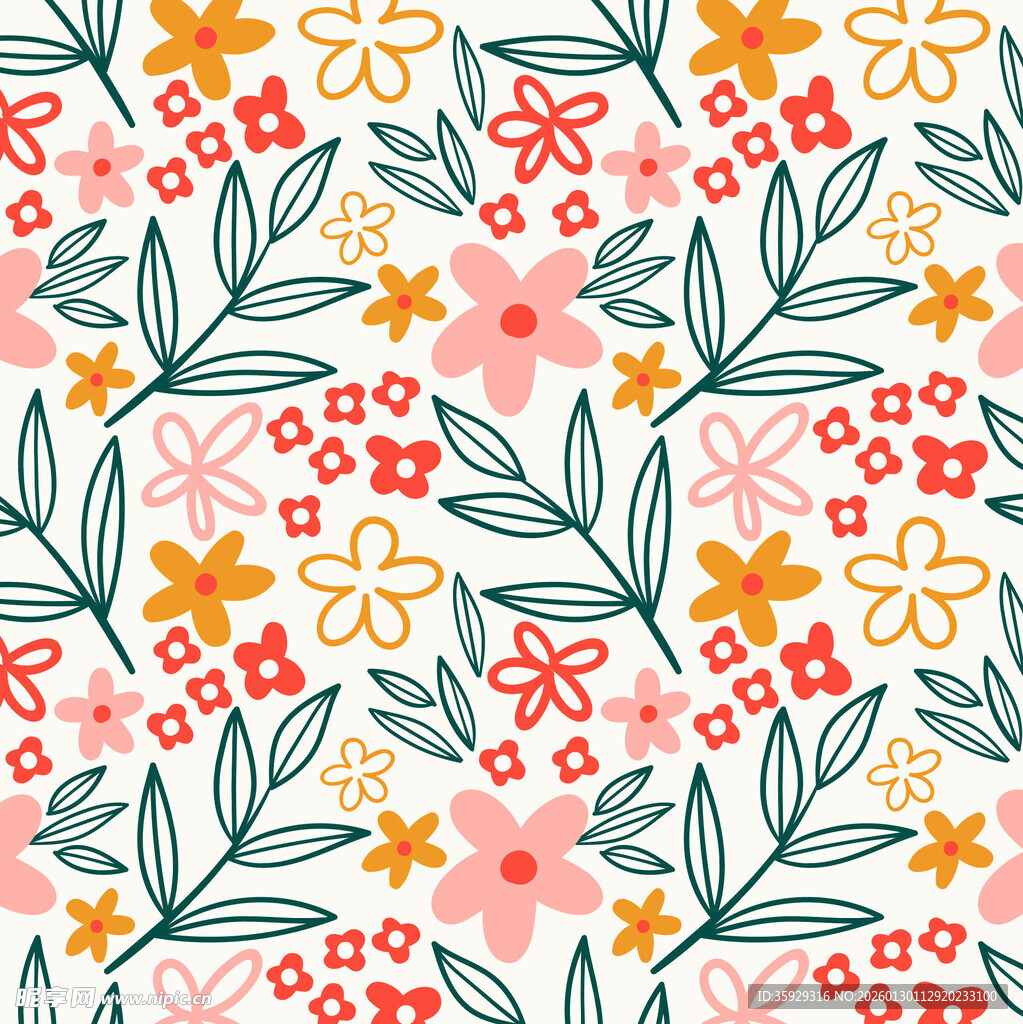 花卉植物无缝图案背景