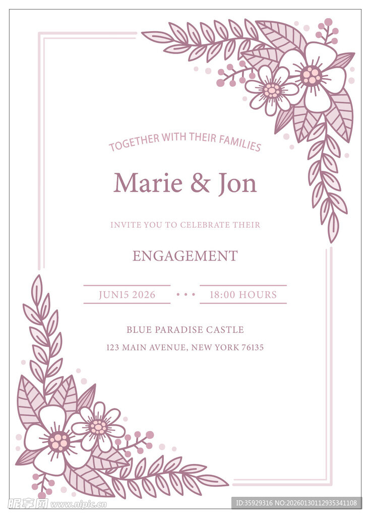 浪漫花卉婚礼请柬设计