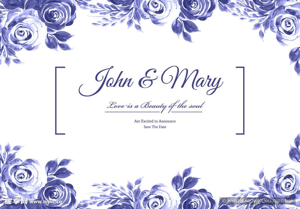 蓝紫色花卉婚礼请柬设计