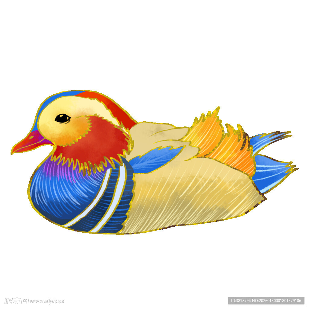 彩色刺绣鸳鸯图案