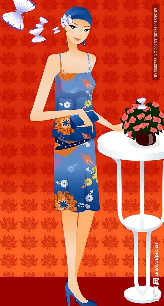 时尚女士与复古电话