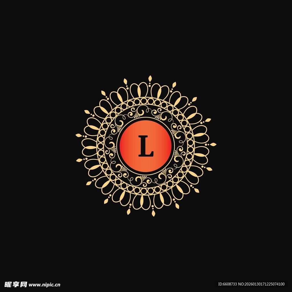 金色花纹环绕字母L标志