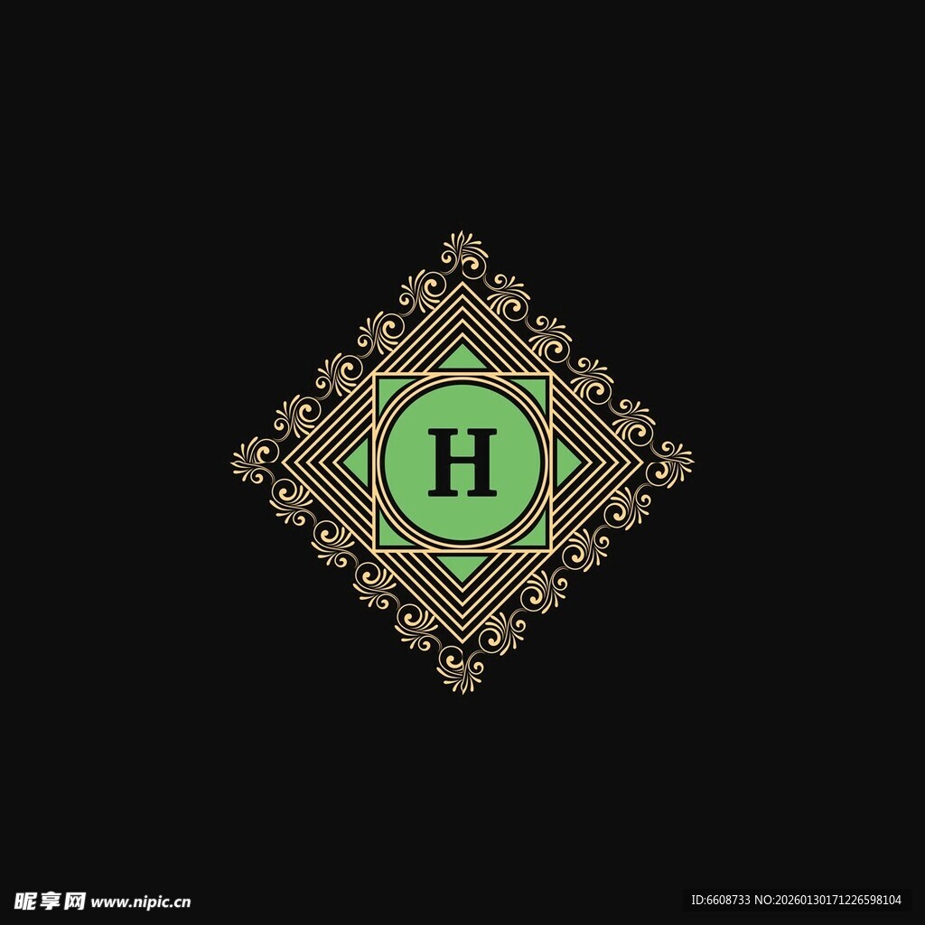 绿色菱形字母H标志图案