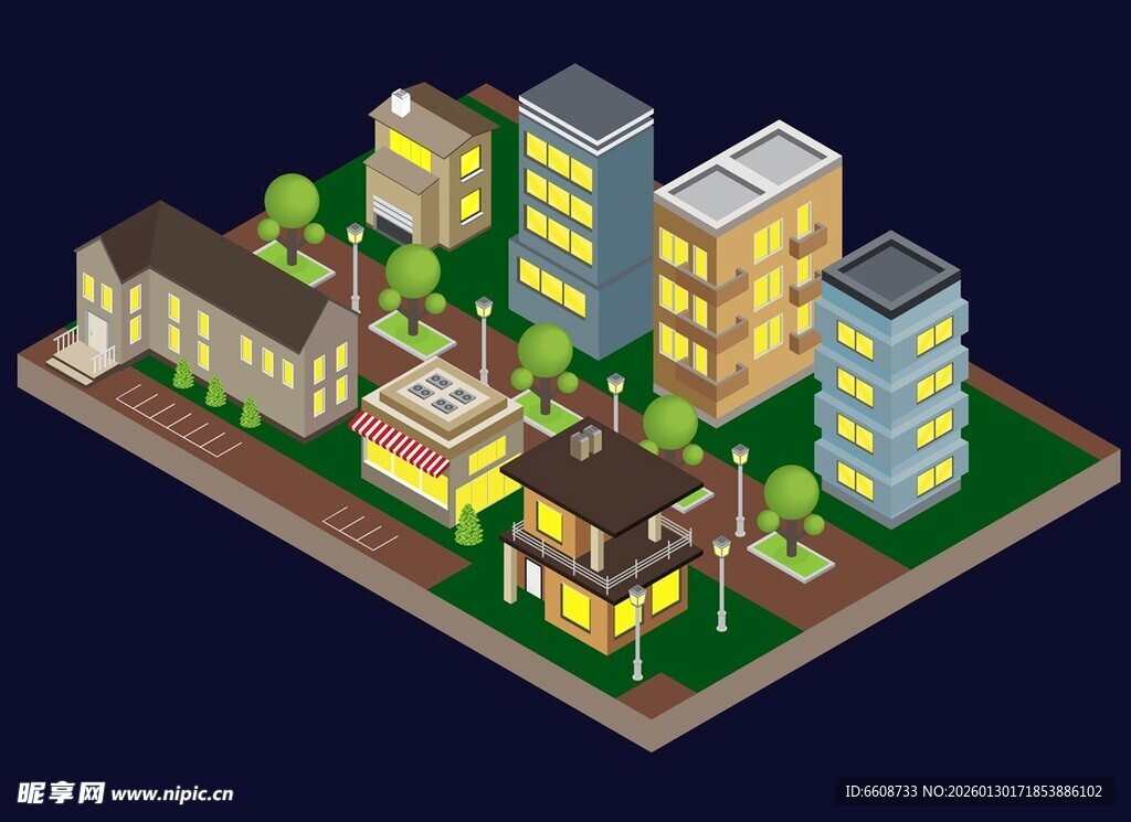 等距风格城市建筑景观