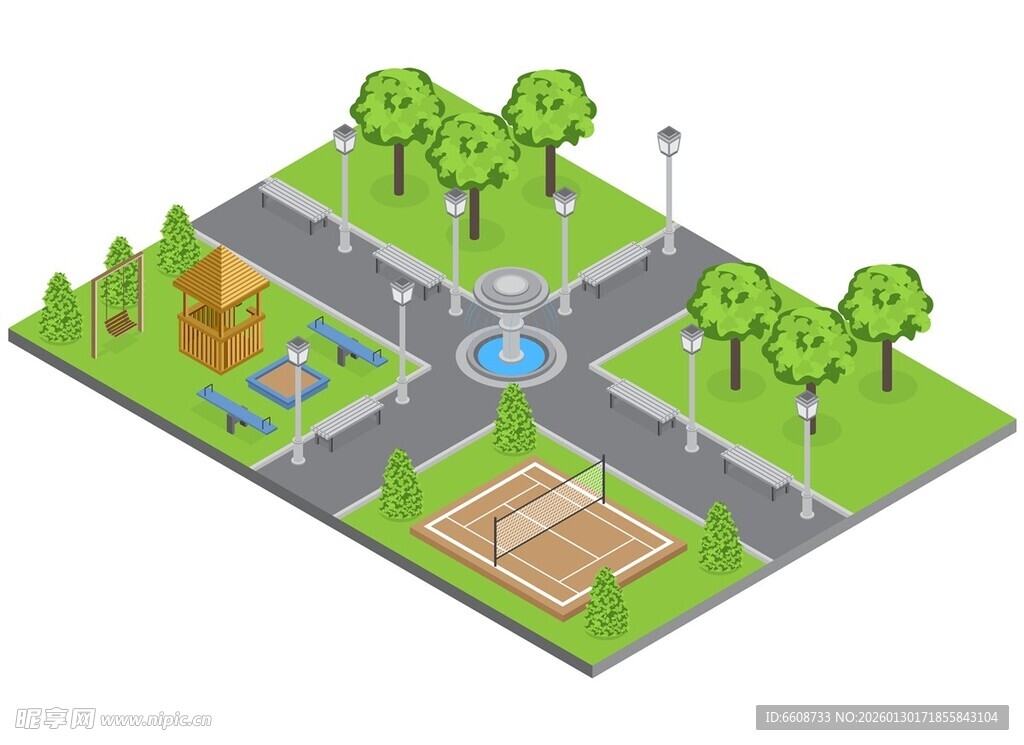 城市休闲公园等距视图