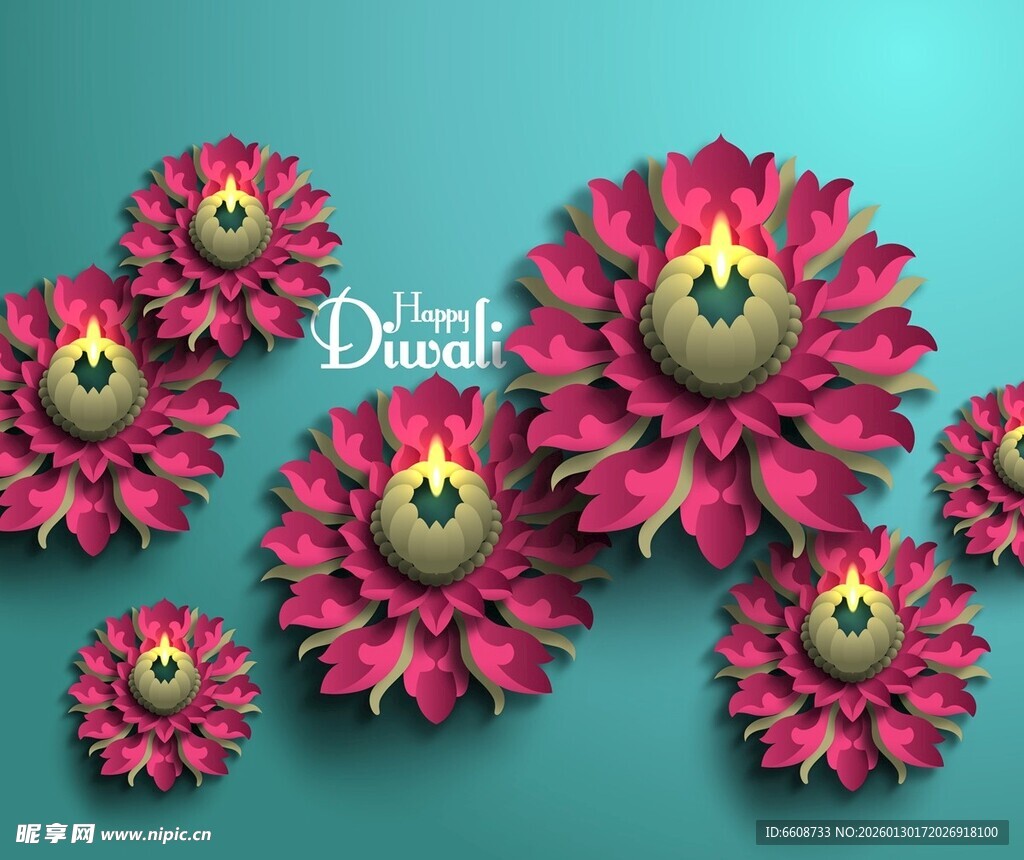 玫红色花朵摆放在蓝背景上