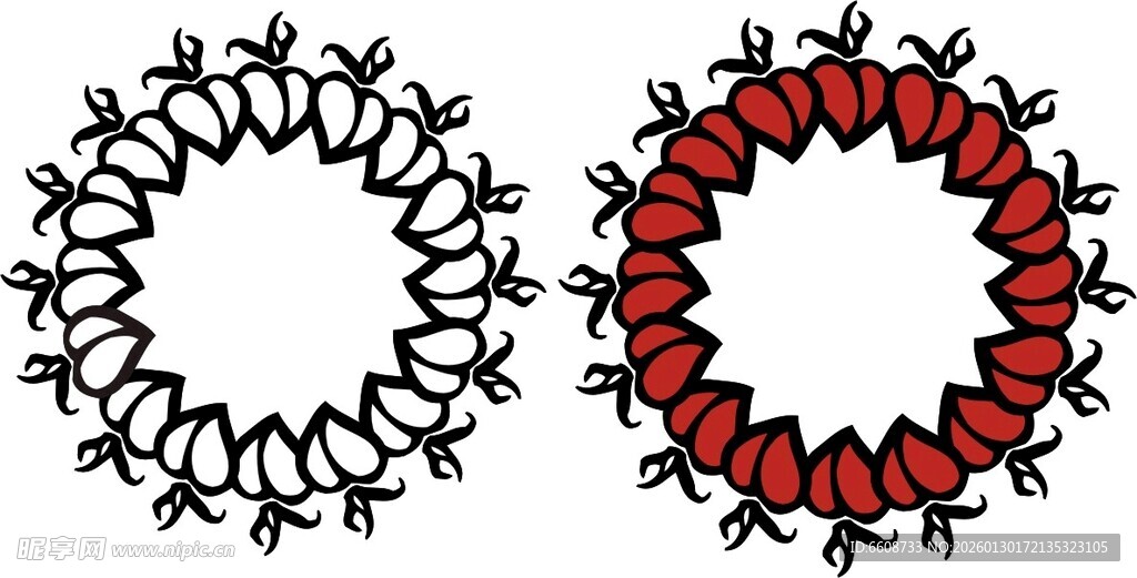 黑白红三色花纹圆形图案