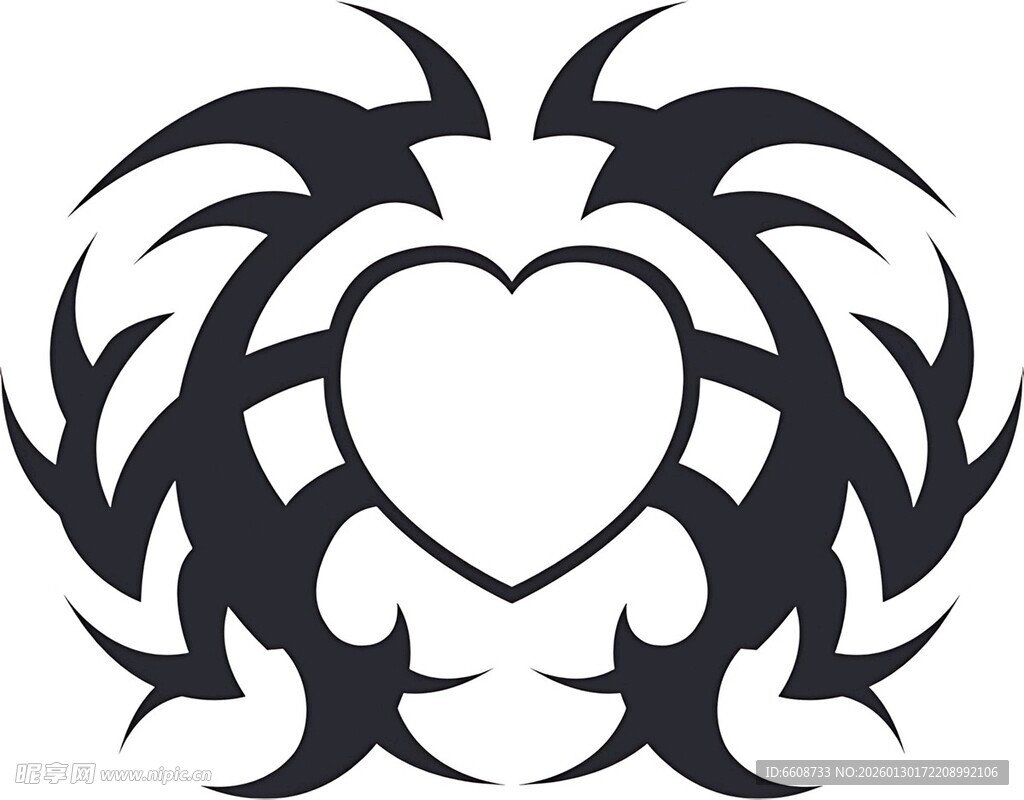 心形双鹰纹身图案设计
