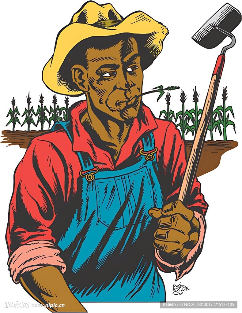 农民持农具劳作场景