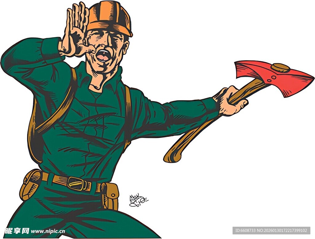 工人持斧做手势