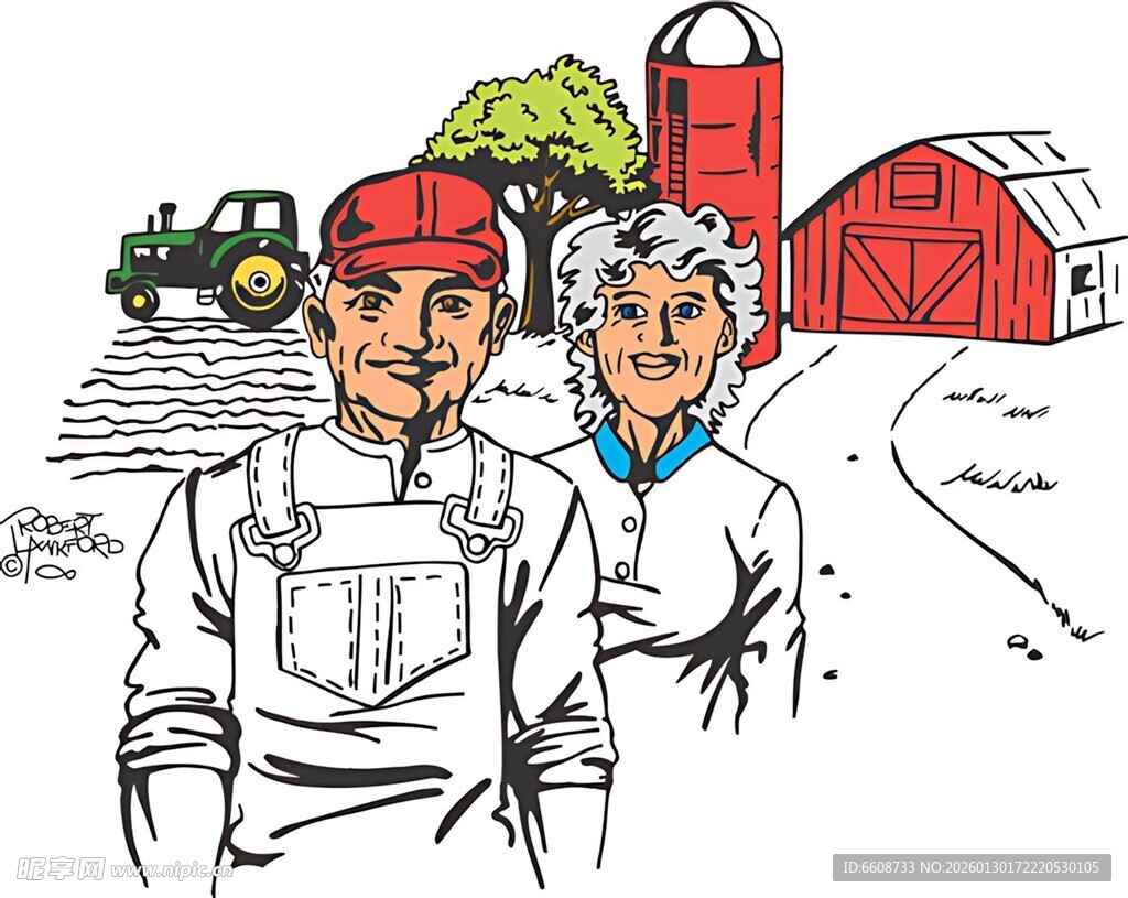 农场夫妇与田园风光