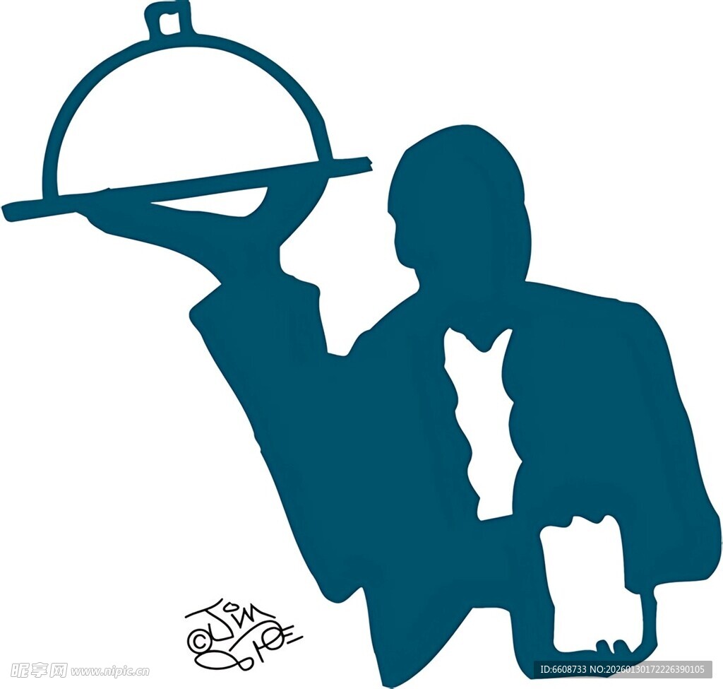 服务员端托盘剪影形象