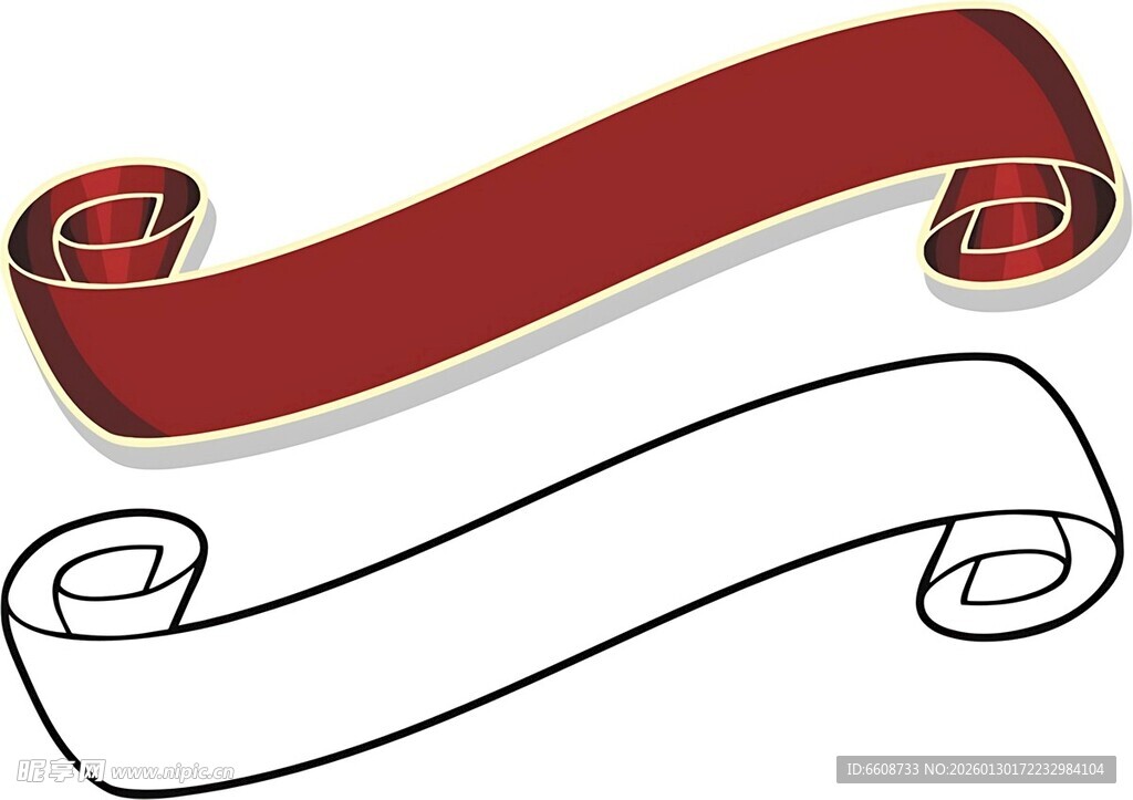 红色卷轴装饰图案