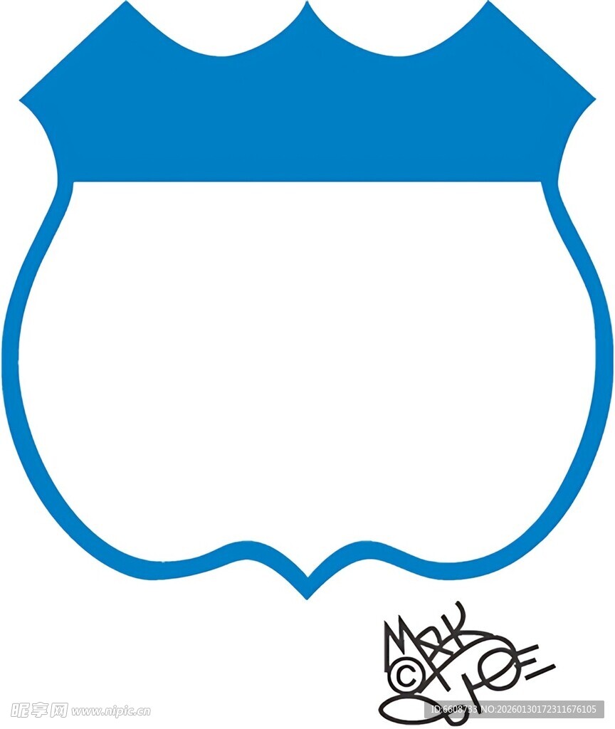 蓝色轮廓盾牌形状图案