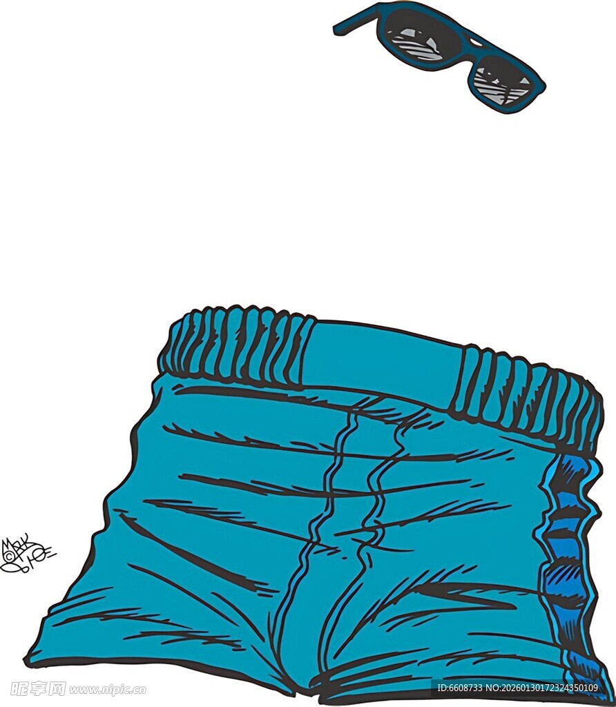 蓝色短裤与墨镜时尚搭配