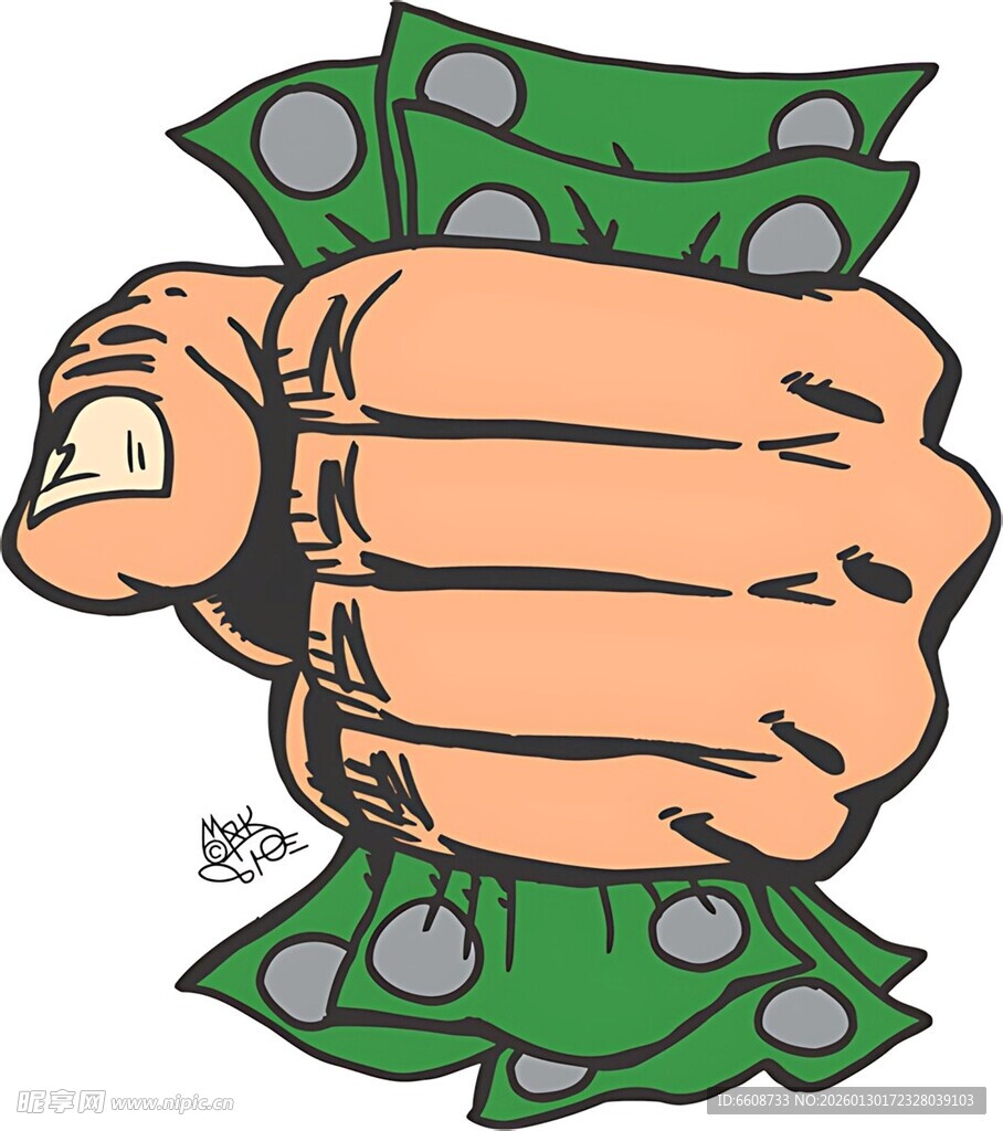 紧握钞票的拳头