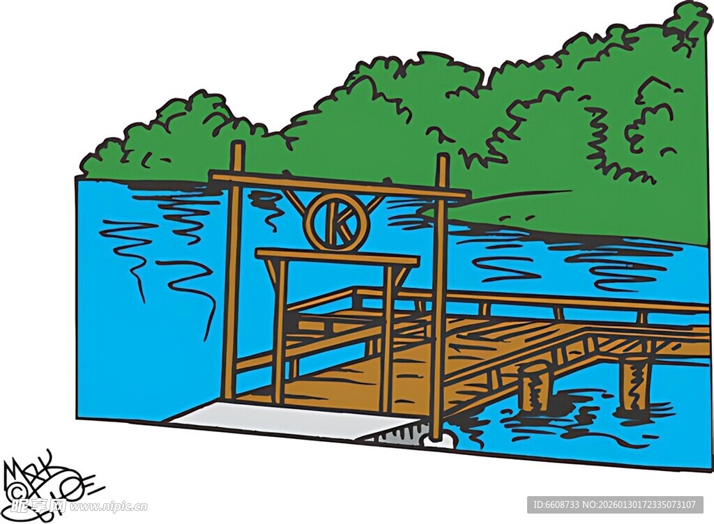 湖畔木质码头风景