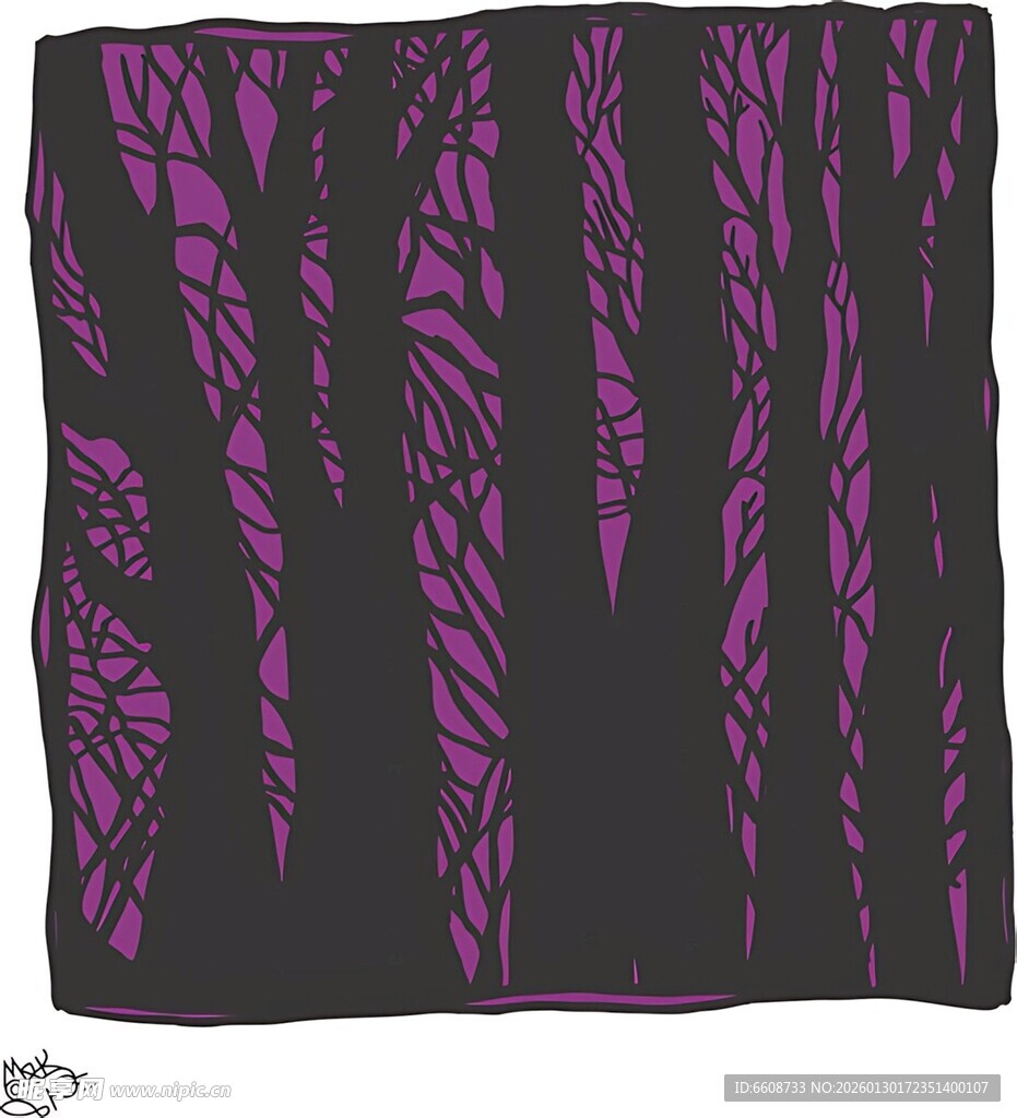 紫色叶脉图案方形织物